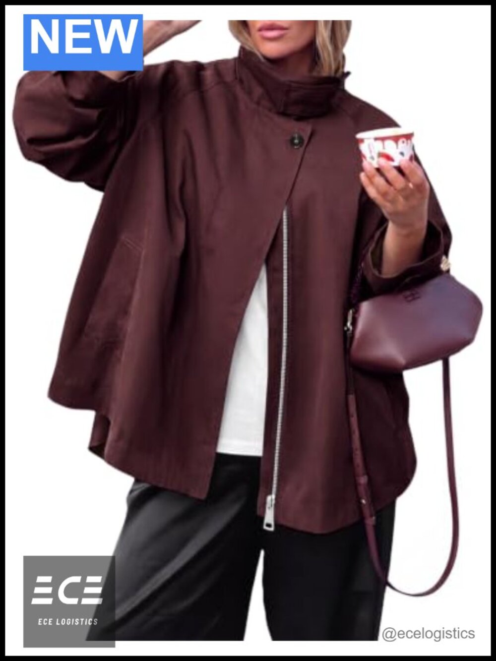 Women's Oversized Trench Coat Stand Collar Casual Fall Jacket